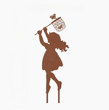 Metal Garden Sculpture Boy Girl Art Silhouette Garden Decor Stakes Iron Outdoor Statues Halloween Yard Decoration Girl-Large