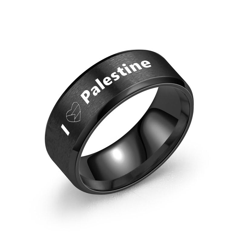 I Love Palestine Ring Palestinian Flag Inspired Stainless Steel Band Palestine Support Jewelry for Men Women, Size 6-12