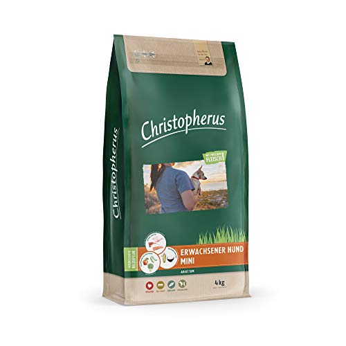 Christopherus Adult mini, Vollnahrung für ausgewachsene Hunde mit normaler bis gesteigerter Aktivität, Trockenfutter, Geflügel, Lamm, Ei, Reis, Reduzierte Krokettengröße, Erwachsener Hund, 4 kg Cover