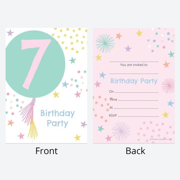 Dotty about Paper Kids Birthday Invitations - Girls Party Balloons Age 7 - Pack of 10 (24 0054), 210 x 290 mm - Image 3
