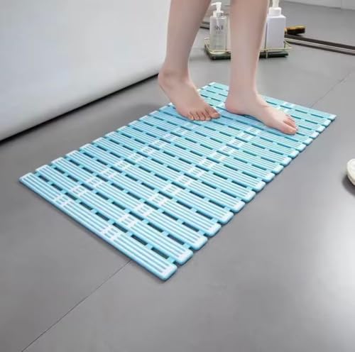 Image of HomeCloud Non-Slip Shower Mat for Bathtub, Anti-Slip Bath Mat with Suction Cups, Drainage Holes & Foot Massage Exfoliating Surface (Vent White Blue)