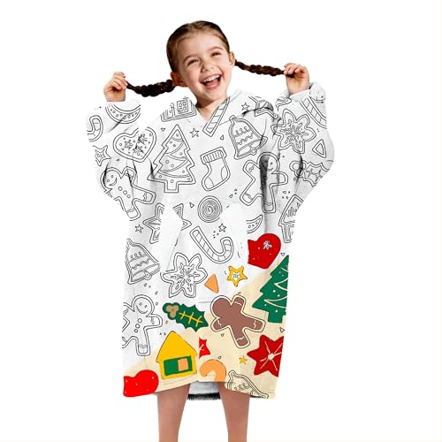 Image of Wearable Blanket Hoodie for Kids, Coloring Teen Hoodie Blanket