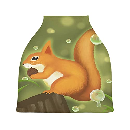 緑のかわいいリスベビーカーシートカバーキャノピー伸縮性看護カバー幼児用母乳の男の子の女の子のための通気性防風冬のスカーフ