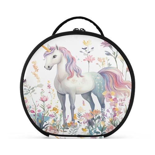 Takiito Watercolor Unicorn Flower Garden Travel Makeup Case Portable Makeup Box Artist Cosmetic Case Organizer With Adjustable Dividers