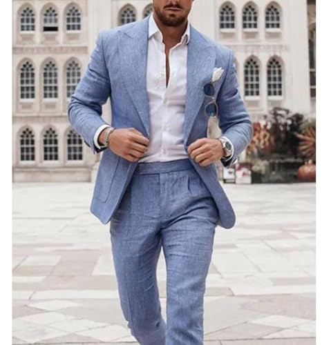 Mens Linen Suit 2 Piece Regular Fit Casual Linen Tuxedo Set Summer Beach Wedding Suits for Prom Party3