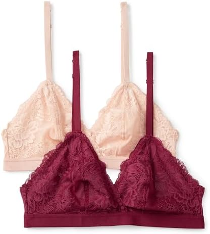 Amazon Essentials Women's Stretch Galloon Lace Unlined Triangle Bra, Wireless, P