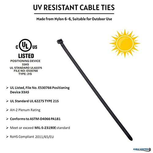 Image of UV Black Nylon Cable Ties, 50Lbs Test (1000, 11 inch Long)