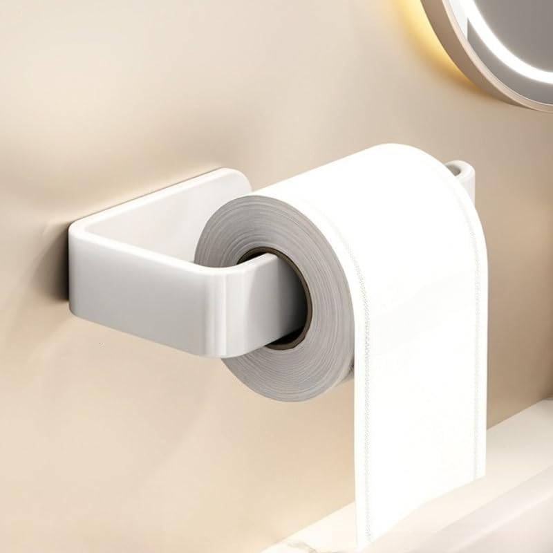 2Pcs No-Drill Toilet Paper Holder Wall Mount - Bathroom Tissue Roll Holder, Self-Adhesive Toilet Paper Rack for Restroom (White)