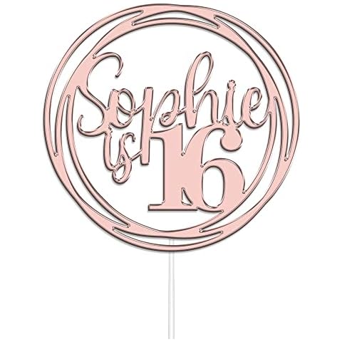 Personalised Round Happy Birthday Acrylic Cake Topper by KreateSquare | Custom Colour Any Name & Any Age Acrylic Cake Decoration for 1st 10th 16th 18th 20th 21st 30th 40th (Rose Gold) Cover