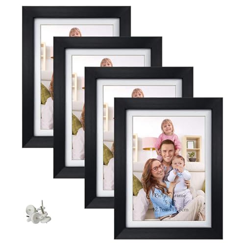 Giftgarden 5x7 Picture Frame Set of 4, 6x8 Matted to Display 5 by 7 Photo with Mat or 6 by 8 without Mat for Wall or Tabletop, Black