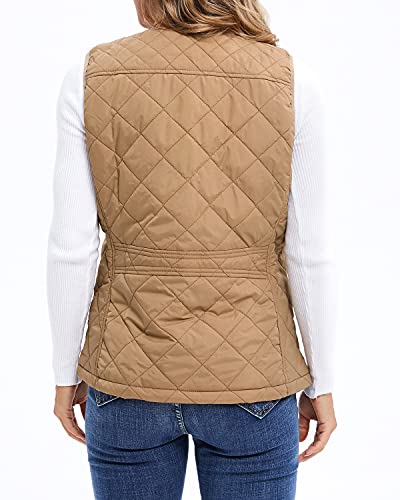 Argstar Women's Quilted Puffer Vest, Stand Collar Lightweight Zip Padded Outerwear Gilet Camel #TOP2