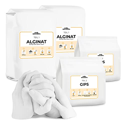 Bolson XXL Handabdruck Nachfüllset mit Alginat & Modellgips - Nachfüllbeutel Alginat & Gips für weiteren Gipsabdruck - Set für 4 Erwachsene Hände für einen 5,5 Liter Eimer - 3D Handabdruck f. Familien