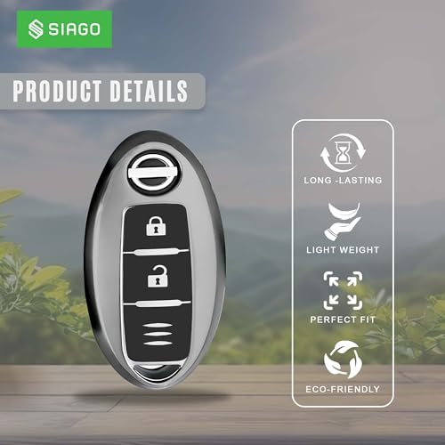Image of SIAGO TPU Key Cover and Round Key Chain Compatible with Micra, Sunny, Micra Active, Magnite, Teana 2 Button Flip Key (Grey)