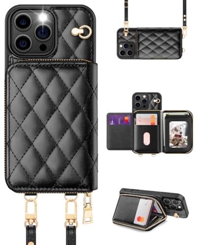 Coque iPhone 16 Pro Max OCASE avec portefeuille zippé et blocage RFID noir losange