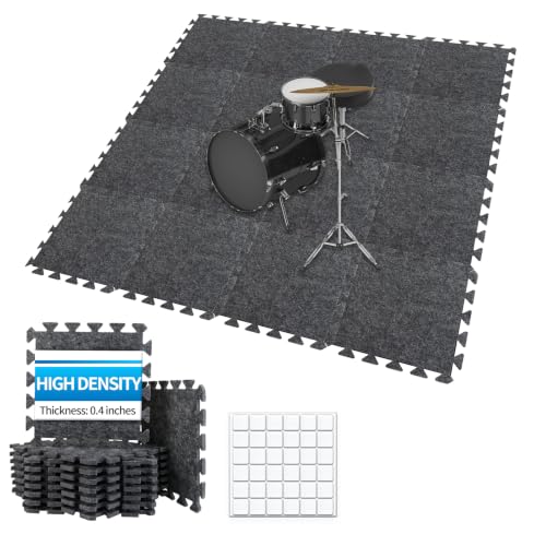 TroyStudio Thick Sound Absorbing Interlocking Floor Mats, 16 Pcs 11x 11 x 0.4 inches High Density Piano Carpet Drum Rug, Non-Slip Anti Vibration Soundproof Pads Acoustic Blankets for Music Studio M