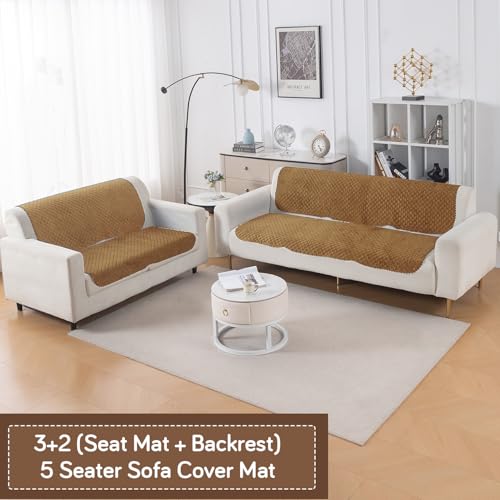 Image of HOKIPO Quilted Sofa Cover 5 Seater - (3+2) for Seat & Back | 'Quilt Classic' Golden (IN-927 * 2+926 * 2-GLD)