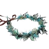 KorViSHOW Blue Flower Crown Accessories - Elf Floral Headband Fairy Flower Accessories for Women Girl Birthday Wedding Party Photo Props
