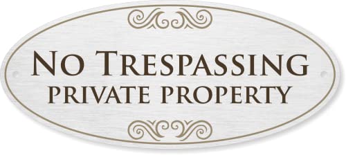 SmartSign Designer No Trespassing Private Property Sign for Door, 3M Adhesive Backing & Pre-Drilled Holes, 3.5" x 8", Vintage Decor Sign, Matte Finish, 32 mil Anodized Aluminum, USA-Made