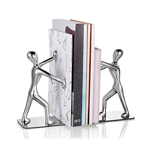 LKJH Fine del Libro Creativo Kung Fu Fermalibri Metal Man Figurine Nonskid Organizer Libro per Ufficio Home Studio Scrivania Decorazione-Argenteo Set da 2 Pezzi