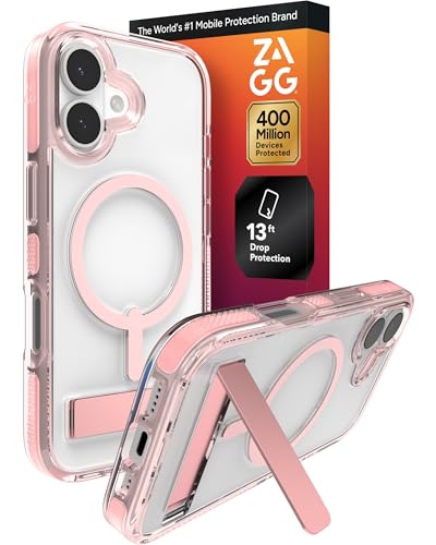 Image of ZAGG Santa Cruz Snap Case with Kickstand for iPhone 17 - Pink Sorbet, Drop Protection (13ft /4m), MagSafe Charging Compatible, ClearGuard Anti-Yellowing Technology, Scratch Resistant Phone Case