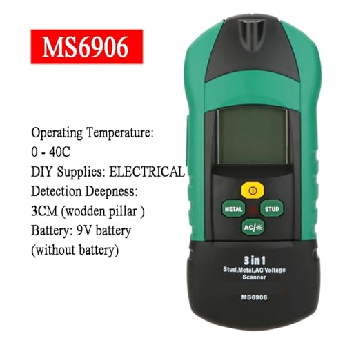 Medidor de espesores MS6906 ZQFEE, detector multifunción 3 en 1 para voltaje CA, pernos metálicos y pilares de madera miniatura 4