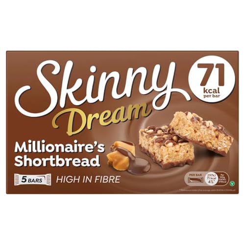 Skinny Dream Milk Chocolate Millionaires Shortbread (5 x 22g bars) Pack of 6 Sweet Cocoa Nougat Crunchy Breakfast Cereal Low Calorie Snack with Welari Thank You Card | (6pack) (660g) - Image 2