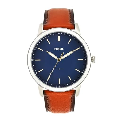 Fossil Men's Minimalist Quartz Stainless Steel and Leather Three-Hand Watch, Color: Silver, Luggage (Model: FS5304)