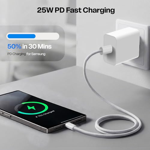 Image of Mozen Samsung Charger 25W, Super Fast Charging(SFC) Protocols, Compatible with Samsung Galaxy Tab S /A Series, Galaxy S10 /M54 /M55 /A80 /A90 /S25 /S24, Google Pixel, Xiaomi, Motorola, iPhone (White)
