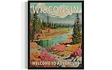 Wisconsin State Scenery Poster Art Print, Retro States Landscape Wall art Decor, Adventure Mountain and Scenery Painting for Bedroom, Living Room 42 (Wisconsin, 8 x 10 inches, Unframed)