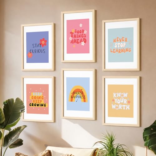 Image of NoWorries Motivational Quote Frames for Wall Decor - Modern art Quote mix Wall framed Posters for office decoration (Pattern-Minimal art) (17x25inches Multicolor) Set of 6 (ART-7)