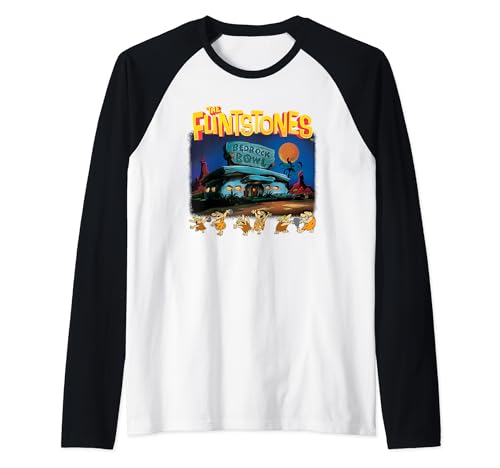 The Flintstones Champions Of Bedrock Bowl Raglan Baseball Tee, Black