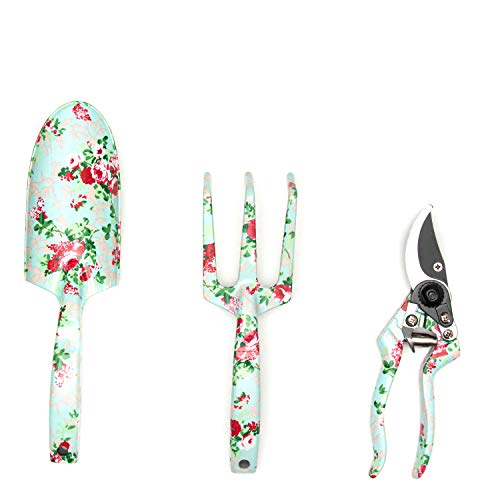 Garden Tools Set (4 pcs) - Garden Shears, Trowel, Hand Cultivator - Floral Gardening Tools for Women - Gardening Supplies Gardening Kit - Great Gardening Set for Outdoor and Indoor Gardening