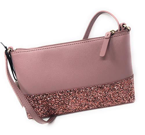 Kate Spade Ramey Greta Court Glitter Saffiano Leather Crossbody Bag Dusty Peony #TOP2