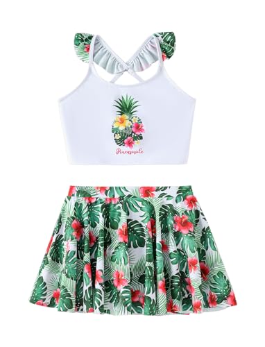 PATPAT Girl's Bathing Suits 2 Piece Swimsuit Ruffled Tankini Swimsuit with Skirt Girls Swim Dress 2-14 Years
