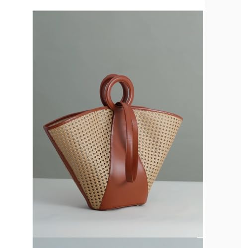 Bolso grande tejido de ratán para mujer con correa larga miniatura 7