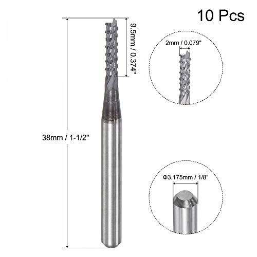 Image of uxcell End Mill CNC Router Bits, 2mm x 9.5mm 1 /8 inch Shank Diamond Film Coated Carbide Engraving Bit Milling Cutter Right Hand for PCB Plastic Fiber Wood 10pcs