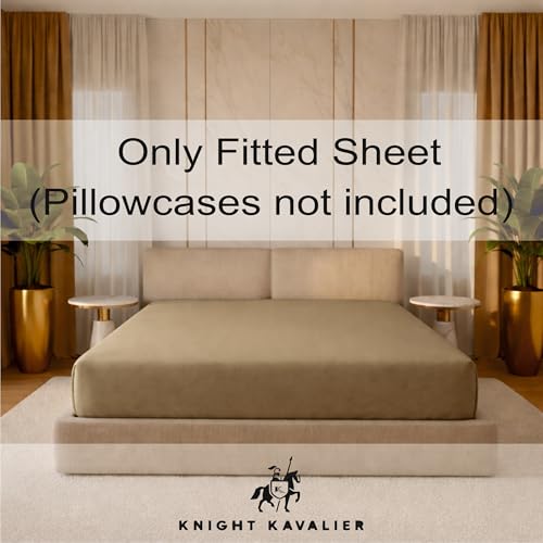 Image of Single Size Fitted Sheet- Egyptian Cotton 500 Thread Count Hotel Luxury 1 Piece Single Fitted Bedsheet- Fit Mattress Up to 12 inch- Extra Soft, Wrinkle Free, Breathable Sheet- Taupe
