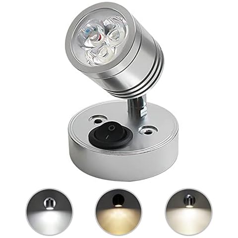 Cihely DC12V 3W RV Interior LED Spotlight Reading Light 3000-6500K Boat Bedside Seat 360°Swivel Wall Lights Fixtures with Switch for Car Trailer CamperMotorhome Yacht（Warm White 3000-3300K，Silver） Cover