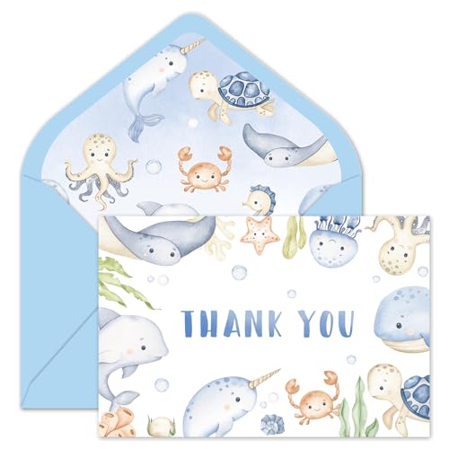 Cartes de remerciement sous la mer pour anniversaire enfant et baby shower