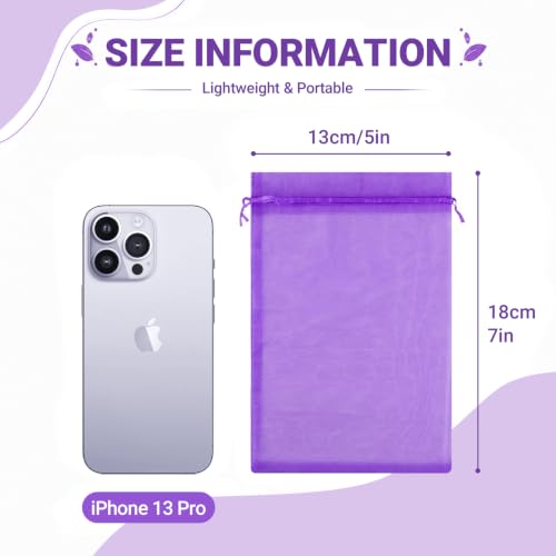 Image of FUNFERY 100PCS Purple Organza Gift Bags 5x7in,Drawstring Pouch for Jewelry