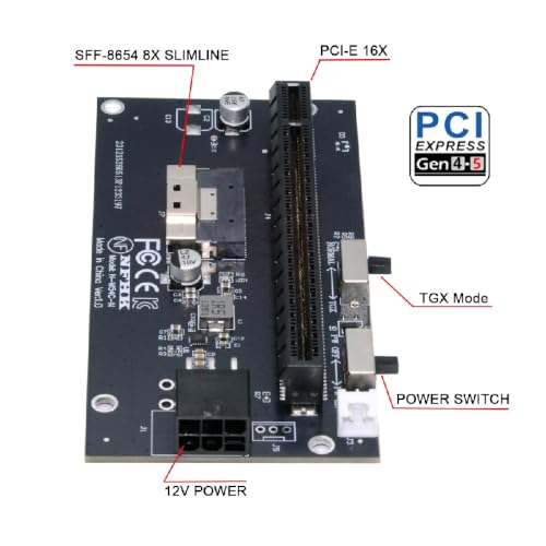 Image of Slimline 8X SFF-8654 74Pin to PCIE PCI-Express 16x Adapter TGX with PCI-E 6Pin Power Switch Port