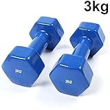  SEKIRA 2X Mancuernas Pesas de 3kg Cubierta en Vinilo Suave Ejercicio Gimnasia (Azul)