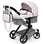 Bayer Baby Dolls Pram XEO - Convertible Doll Pushchair, Carrycot & Changing Bag - Foldable Stroller with Adjustable Handle Height for Girls, Tall Dolls Pram for 6 Years Plus, 3-5 Year Olds