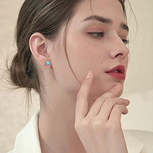 Turquoise Studs Earrings, 925 Sterling Silver Round Shape Tiny Studs, Turquoise Jewelry Mother Day Gift For Women Daughter Girlfriend With Gift Box-4Mm 6Mm #TOP2