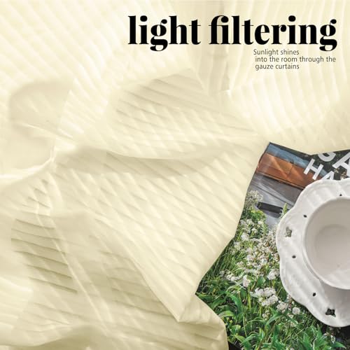 Image of Beige Sheer Curtains for Living Room 63 inch Length 2 Panels Set, Grommet Semi Sheer Light Window Treatments for Bedroom,42W x 63L (2 Panels)
