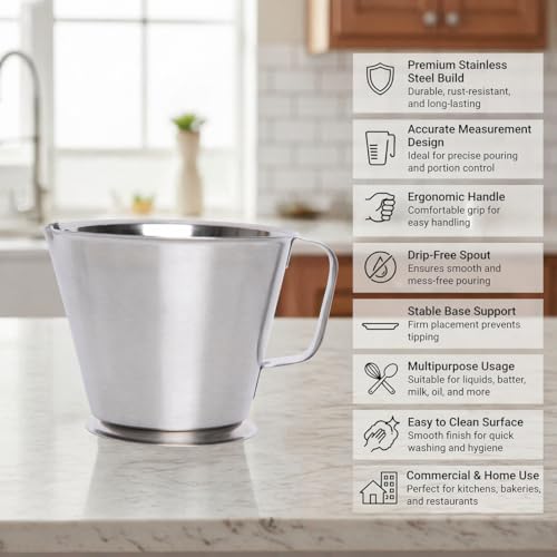 Image of KMW Steel Measuring Jug with Handle and Base- 500 ml I Ideal for Kitchen, Cooking, Baking, and Measuring Liquids with Precision and Ease