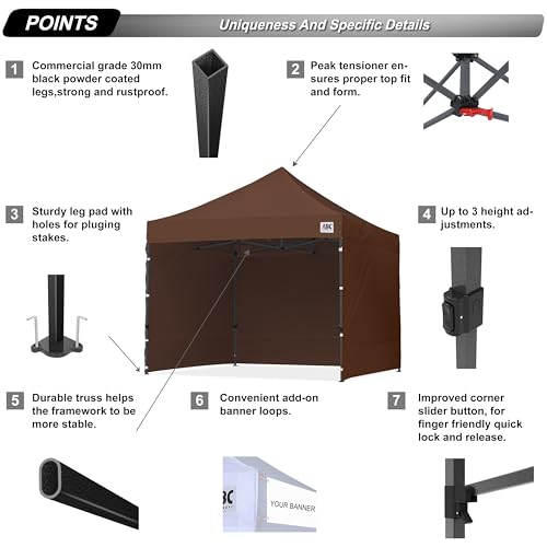 Image of ABCCANOPY Heavy Duty Easy Pop up Canopy Tent with Sidewalls 10x10, Brown