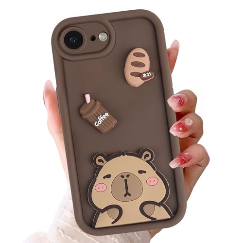 Stradvnaly Mignon Coque pour iPhone 16e/iPhone 17e 6,1", Silicone TPU Étui de Kawaii Modèle 3D Capybara Dessin Protection Antichoc Housse Bumper Aesthetic Femme Fille Cover, Brun