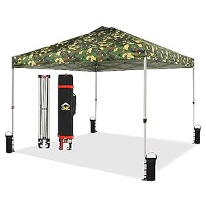 CROWN SHADES Canopy Tent 10×10 Pop Up Canopy Outdoor Shade Easy Up Sun Shelter with One Person Set Up Center Lock Portable Instant Tailgate Camping Beach Canopy Tents for Parties Camouflage Green