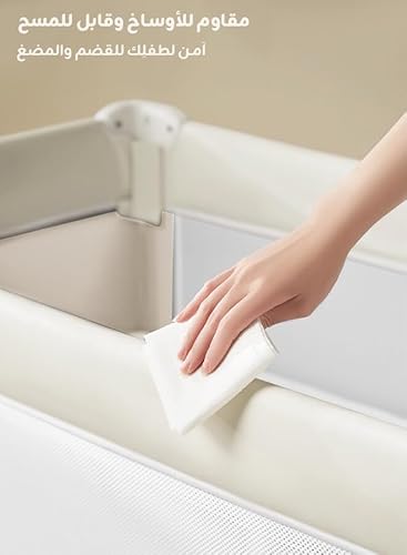 سرير اطفال محمول للسفر، سرير اطفال خفيف الوزن ومحمول بارتفاع قابل للتعديل، عجلات صامتة، باب بسحاب جانبي، شبكة جيدة التهوية، سرير قابل للتحويل لحديثي الولادة والاطفال الصغار (اصفر)